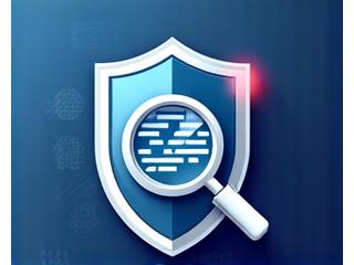 Illustration of a shield icon with a magnifying glass, symbolizing fraud detection and security.