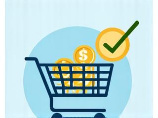 Illustration of a shopping cart icon with a green checkmark, symbolizing optimized e-commerce.