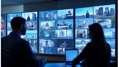 Image depicting remote team collaboration, with diverse individuals on video calls