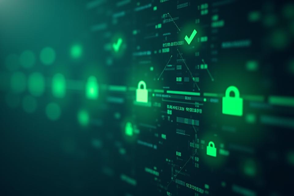 Digital ledger or compliance dashboard with security locks, audit trail indicators, and regulatory logos, signifying secure and compliant financial documentation.