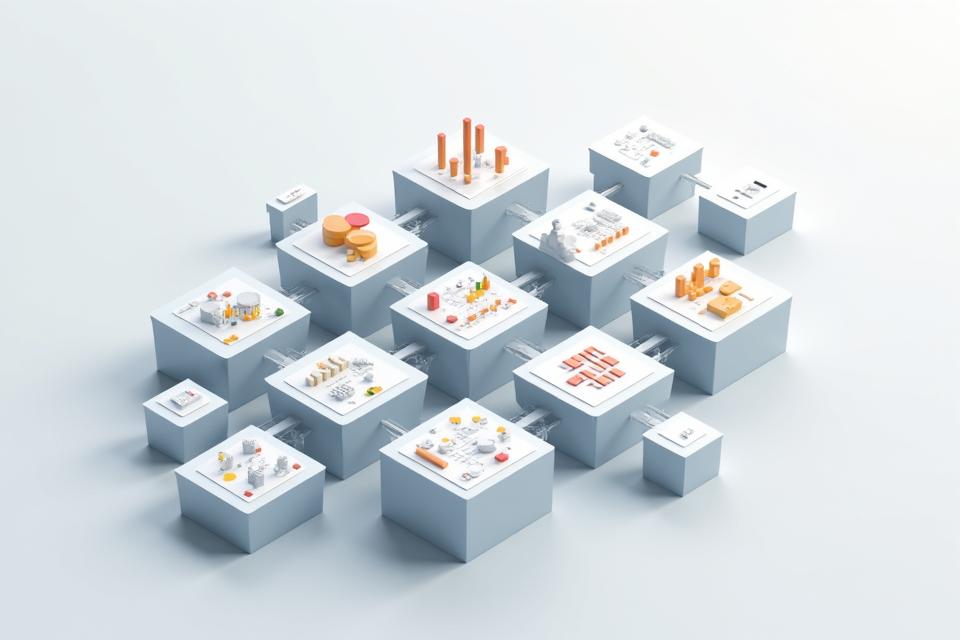 Org chart overlayed with financial data, showing departmental spending breakdowns and comparison charts, providing insights for budget management.