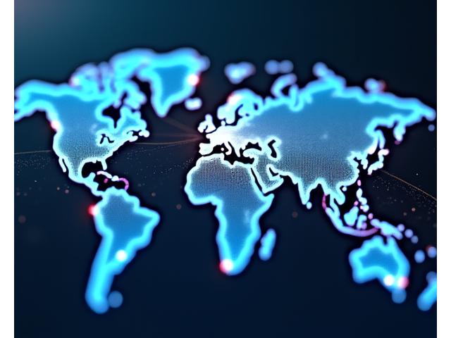 A glowing, interconnected network structure overlaid on a world map, symbolizing a global threat intelligence network and collaborative security efforts.