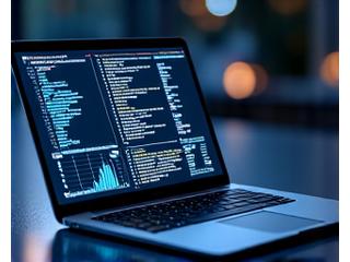 Code on a screen intertwined with financial charts