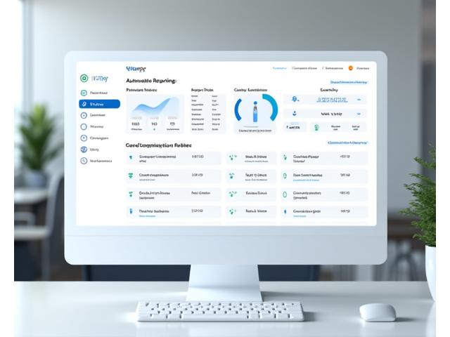 Digital interface demonstrating automated charity regulatory compliance and reporting, with checkboxes and green checkmarks indicating successful audits.