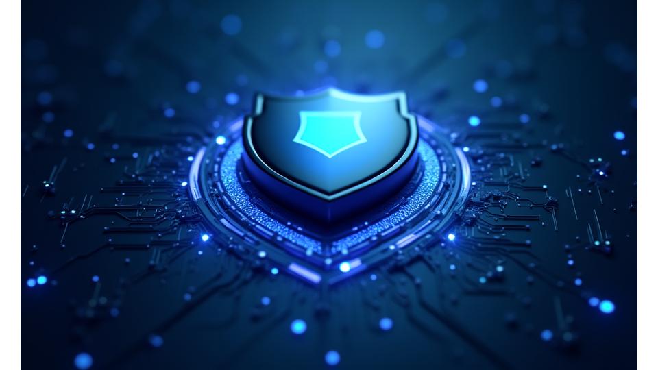 Abstract representation of robust digital security, featuring a shield icon within a network of secure connections.