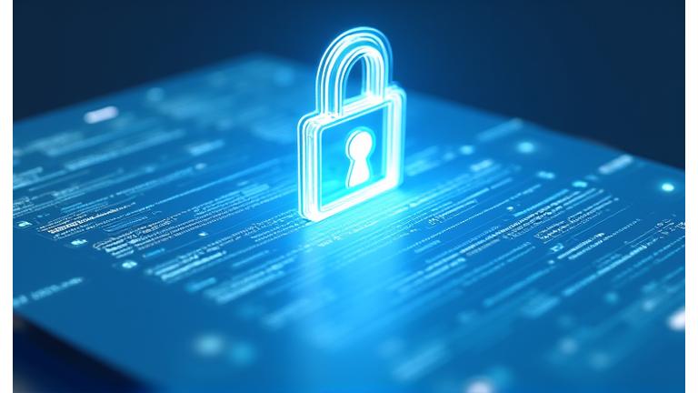 Illustration of a legal document or contract with a secure digital padlock