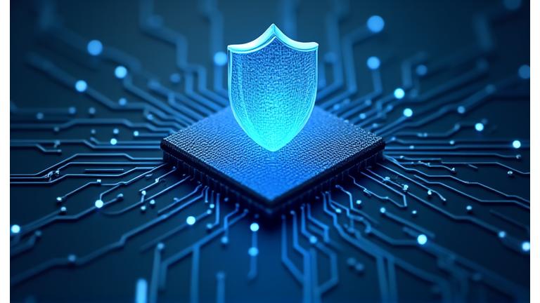 A visual representation of digital security and data privacy, with shields and connections